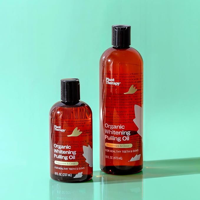 Plant Therapy Organic Pulling Oil 16 oz Coconut & Peppermint, Naturally Whitens Teeth, Freshens Breath & Supports Gum Health, Helps Calm Oral Irritation and Discomfort, Natural Essential Oils