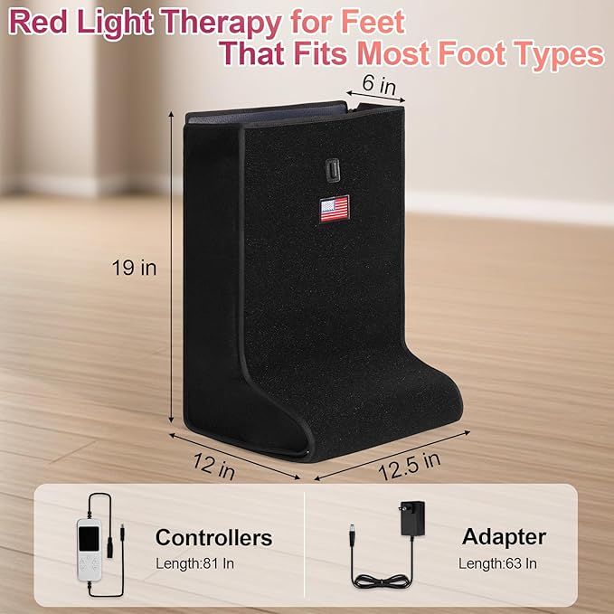 Red-Light-Feet-Legs-Therapy,2025 Upgraded 420 Dual Wavelength LED,4 Modes Infrared Light Therapy Consisting of Adjustable Power and Time Controller,Relieves Foot,Legs and Ankle Pain(13.8*11*18.1IN)