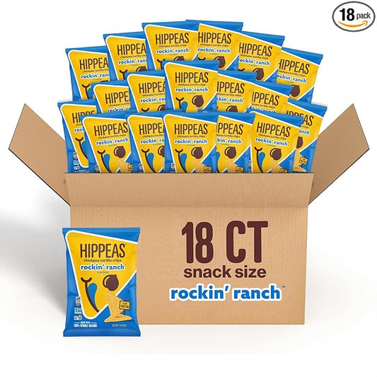 HIPPEAS Chickpea Tortilla Chips, Rockin’ Ranch, 1 Ounce (Pack of 18), 3g Protein, 3g Fiber, Vegan, Gluten-Free, Crunchy, Plant Protein Snacks