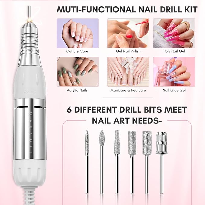 Makartt Nail Drill - Professional 35000RPM Electric Nail File Machine, Genesie Nail Efile with LCD Screen, Drill Bit Set for Acrylic Gel Nail Removing Shaping Polishing Nail Tech Salon Home DIY Use