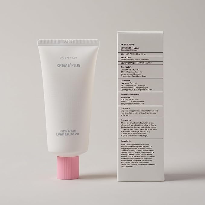 KREME' PLUS – Organic Korean Daily Night Face Cream with Vitamin C for Sensitive Skin, Hydrating & Nourishing, Fine Line Care, Radiant & Even Skin Tone, Non-Toxic Skincare (2.82 fl oz / 80g)