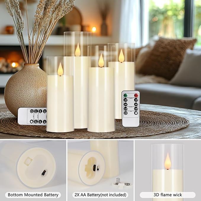 Flickering Flameless Candles Battery Operated with Remote,Led Pillar Candles with Realistic Moving Wick Candles for Halloween,Christmas,Home Decor Pack of 24 (D2.2 xH 5" 6" 7")(Ivory)