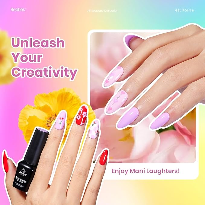 Beetles Gel Nail Polish Set, 36 Colors Neon Rainbow Bright Color Gel Polish Set with Base Coat Glossy Matte & Glitter Top Coat Pink Red Yellow Manicure Vivid Whimsy Gifts for Women