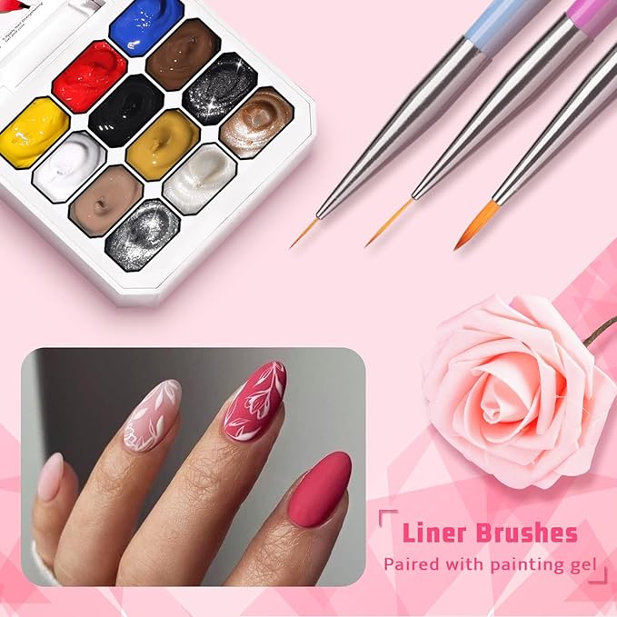 Chrome Metallic Gel Polish Set, Glitter Golid Silver 12 Colors Ombre Patting Gel Nail Polish Palette, 100 Sponges 6 Brushes 1 Grabber, Painting Art No Wipe UV/LED Cured (Set 06)