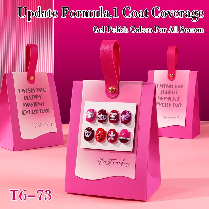 Double Rhythm 6 Pcs 15 ML Gel Polish Set Same Color Same Bottle Soak Off Gel Polish Kit Nail Art Manicure Salon DIY at Home for Women (Burgundy Cherry Rose Purple -T6-73)