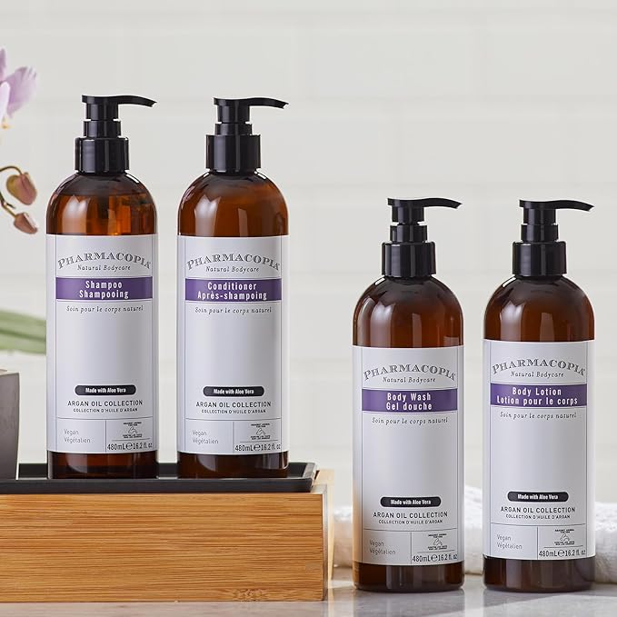 Pharmacopia Hotel Argan Oil Body Lotion - Vegan Moisturizer for Dry Skin, Lotion with Melon and Green Tea Essence - Natural, Organic and Cruelty-Free Skin Care, 16.2 oz