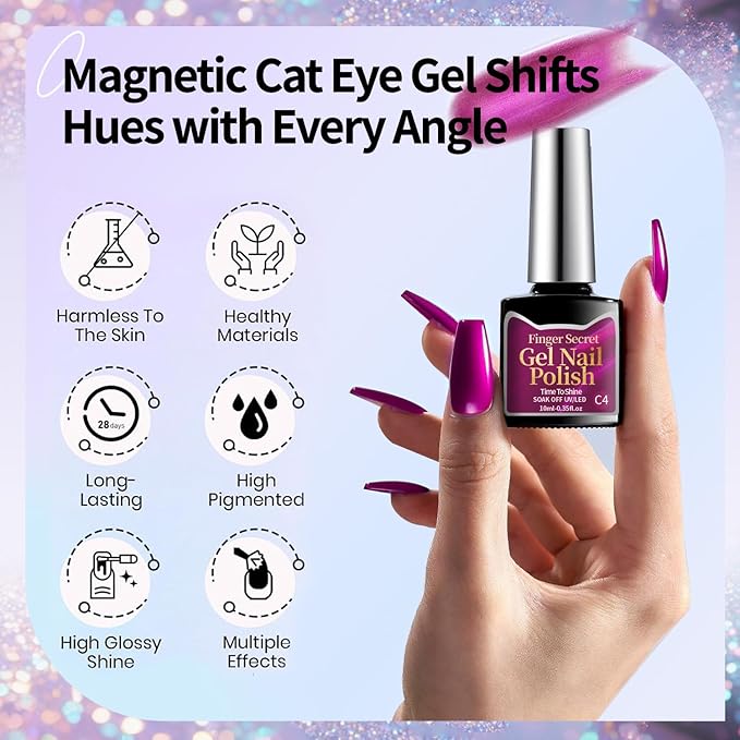 10ml Gel Cat Eye Nail Polish Kit - 9Pcs Cat Eye Magnetic Nail Polish With Magnetic Iron Rod Double Ended Nail Tool, Long-Lasting and Non-Fading Creating Fashionable Manicures