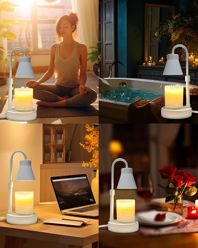 2 Pack White Candle Warmer Lamp, Electric Candle Lamp Warmer, Adjustable Height, Stepless Dimming Function, Wax Melt Warmer for Jar Candles, Candle Warmer Light with 2 Bulbs for Home Bedroom