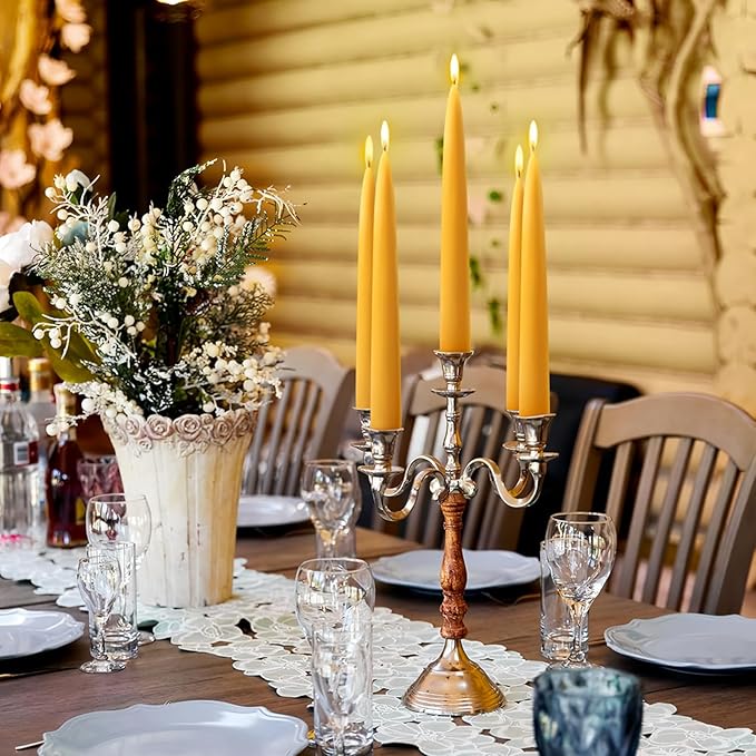 Beeswax Taper Candles,8in Pure Beeswax Candles Bluk-6 Pcs,8 Hours Long Burning Bees Wax Candle for Home,Dripless Smokeless Taper Candle Sticks for Prayer,Party,Unscented Natural Taperd Candles