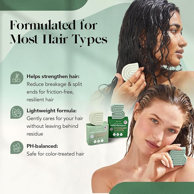 Kitsch Rosemary & Biotin Shampoo and Conditioner Set for Hair Growth - Strengthening, Thickening & Volumizing Shampoo and Conditioner Bar - Paraben, Sulfate & Silicone Free - Made in USA - 2 pack