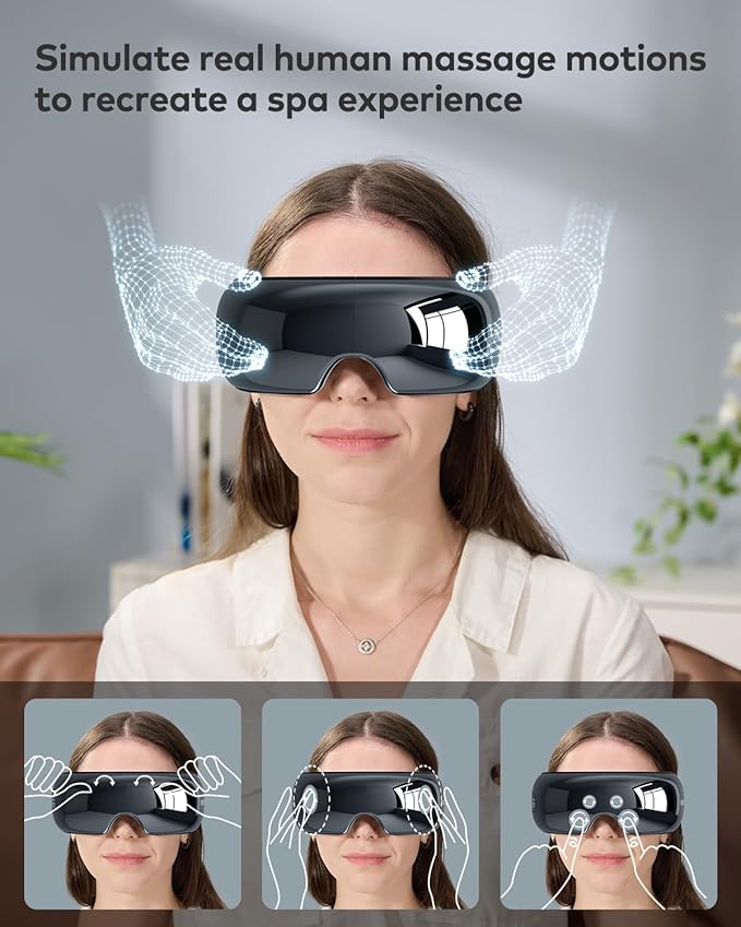 llano Eye Massager with Heat, Christmas Birthday Gifts for Women Men, Visible Heated Eye Mask for Migraine, Eye Strain Relief, Reduce Stye Eye, Improve Sleep