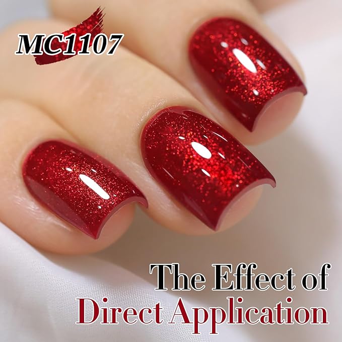 Double Rhythm Jelly Glass Cat Eye Gel Polish with Magnet 15ML Holographic Glitter Shimmer Translucent Sheer Color Magnetic Nail Polish Salon DIY at Home (Blood Red-MC1107)