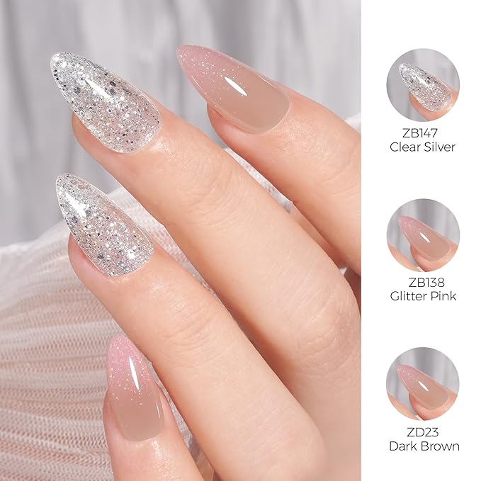 TOMICCA Clear Glitter Gel Nail Polish, Sparkle Sheer Silver Nail Gel Polish, Soak Off UV Transparent Shimmer Clear Nail Polish Natural Color Nail Art DIY Manicure Salon