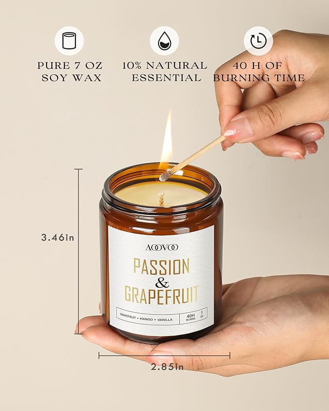 AOOVOO Candle Set - 4PC Scented Candles, 28 oz Soy Candles, Soy Candle for Home Scented, Joy Orange/Laughter Cranberry/Love Rose/Passion Grapefruit