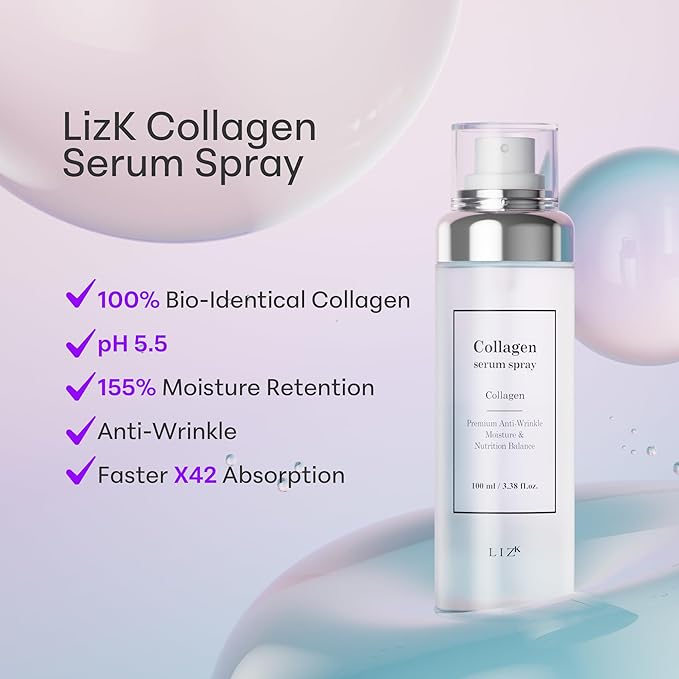 LIZK Collagen Serum Spray for Face 100ml (3.38 fl.oz) Glass Skin,easy to use, sparying at first step in skincare,body care, moisture mist, korea cosmetics
