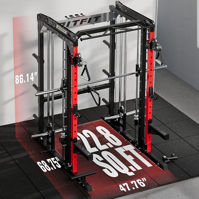 RitFit M2 PRO-3D Smith Machine with Weight Stack, 3D Functional Trainer & Power Cage, 308.6lbs Stack, 16 Adjustment Holes, 6 Storage Pegs for Full-Body Home Gym