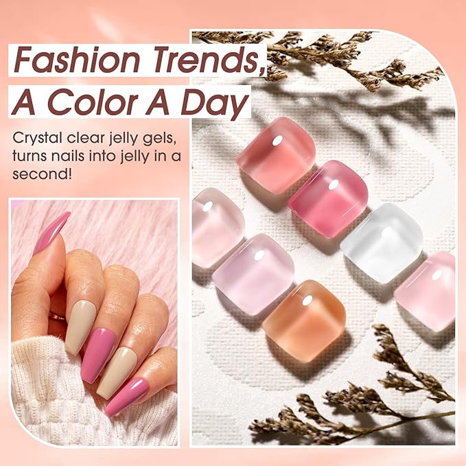 ROSALIND Jelly Gel Nail Polish Set, 12 Colors Jelly Nude Gel Polish Set Pink Milky White Nail Polish Gels Neutral Transparent Sheer Gels Nail Gifts for Women