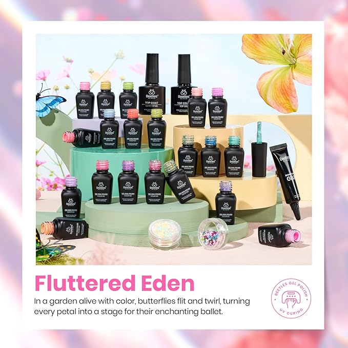 Beetles Gel Nail Polish Set - 28 Pcs Pastel Pink Yellow Green Blue Glitter Macaron Color Gel Polish Set Fluttered Eden Soak Off Nail Polish UV LED Nails Art Christmas Gifts for Women Girl