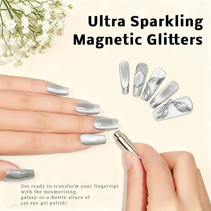 Gel Nail Polish Set, Cat Eye Gel Polish Kit, Holographic Magnetic Shimmer Glitter Trendy Gray Black Purple Yellow Nail Art, Manicure Salon DIY Gifts, Soak Off, UV/LED Cured (9 Colors I)