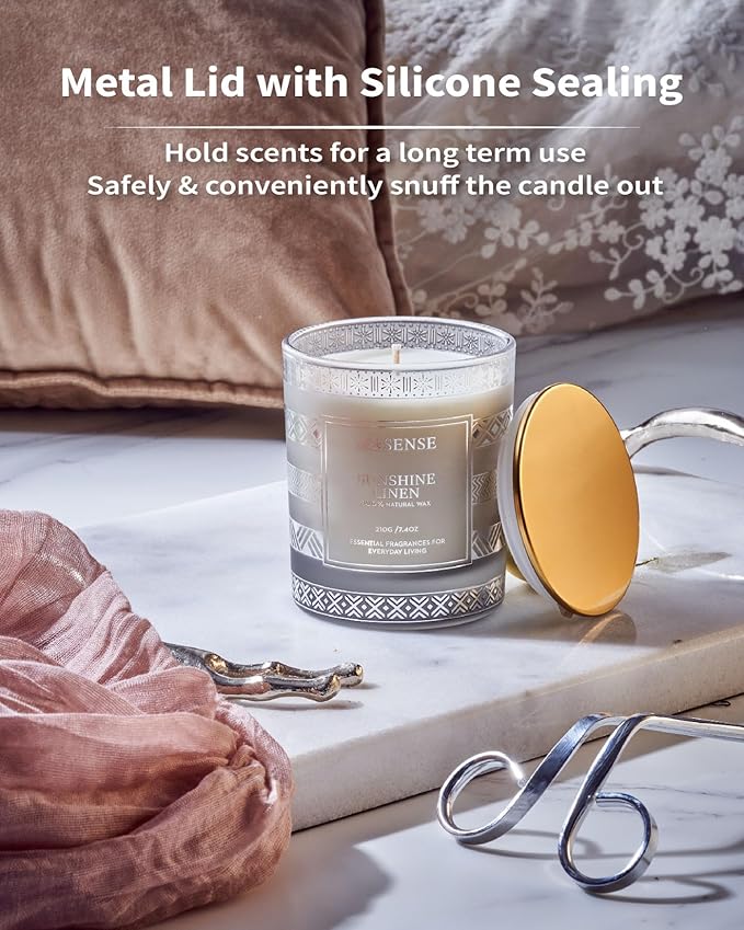 M&SENSE Sunshine Linen Scented Candles, 7.4oz 45 Hour Long Lasting Highly Scented Candles Home Decor, All-Natural Soy Wax Luxury Candle Christmas Thanksgiving Halloween Gifts