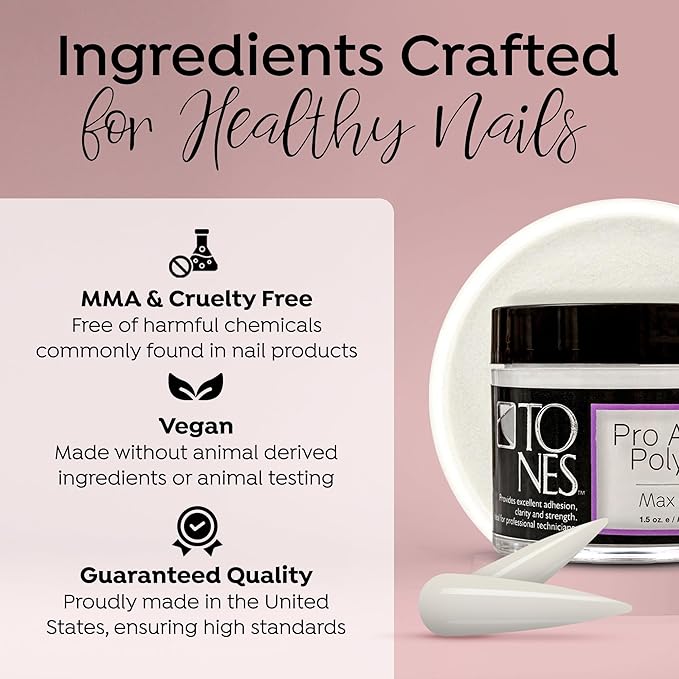 Tones Pro Acrylic Nail Powder, Max White (Creamy, Soft Off-White), (3.5 Fl Oz) - Long-Lasting & Non-Yellowing Polymer for Salon Quality Nail Extensions & 3D Art