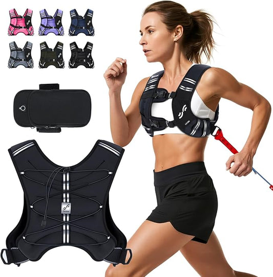 Sportneer Weighted Vest Woman: 8lb/12lb/15lb/20lb/25lb Weight Vest with Detachable Phone Bag, Adjustable Women Weighted Vest Rucking Vest for Walking Strength Training Muscle Building Weight Loss