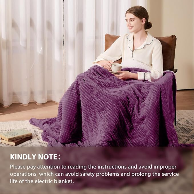 Homemate Electric Heated Blanket Queen Size - 84"x90" Heating Blanket Queen Size Dual Control 1/2/4/6/8 Hours Auto-Off 10 Heat Level Over-Heat Protection Soft Flannel Sherpa ETL Certification