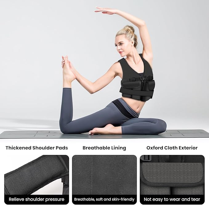 Adjustable Weighted Vest for Woman Men With Shoulder Pads 2-10 lbs/2-18 lbs, Weighted Vest For Walking, Running, Cross Training, Muscle Building,Improve Bone Health- Comfortable, Washable