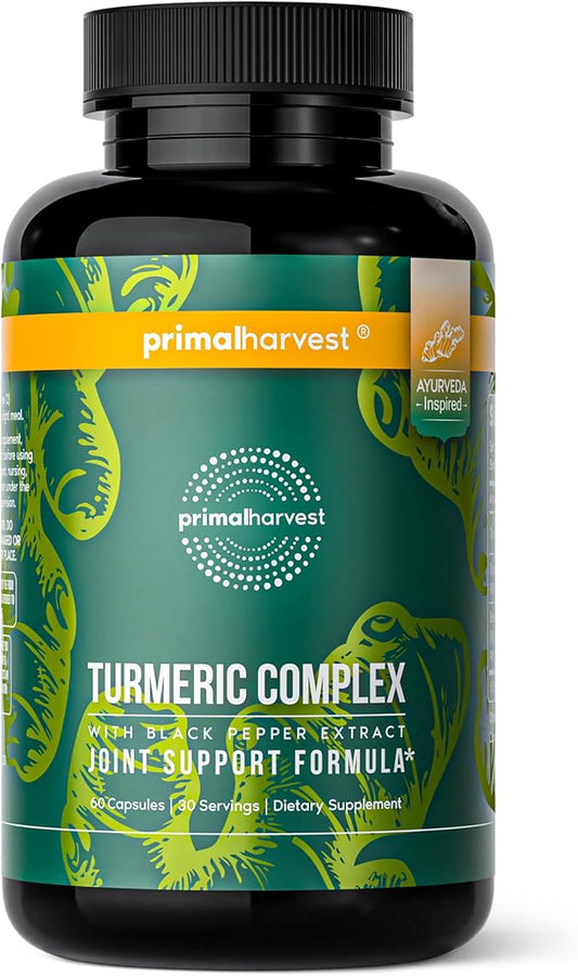 Primal Harvest 1 Pack, Primal Turmeric Complex w/Black Pepper Extract, Joint and Mobility Support Supplement for Women & Men, 60 Capsules