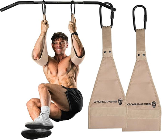 Gymreapers Hanging Ab Straps for Pull-Up Bar — Hang Bar Assist Strap & Strength Workout Exercise Equipment, Padded Adjustable Arm Supports with 2 Steel Carabiners for Leg Raises, Abdominal & Core Training