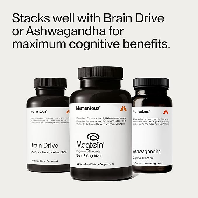 Momentous Magtein Magnesium L-Threonate - Brain & Rest Support Supplement - Boosts Cognitive Function & Sleep Quality - NSF Certified for Sport -145 mg - 30 Servings