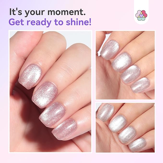 SAVILAND Glass Bead Cat Eye Nail Polish Set: Quick Dry 6 Colors Magnetic Nail Polish with Magnet 12-Free Fingernail Polish Air Dry Nail Lacquer Bulk for Beginners Home Use Women Gift