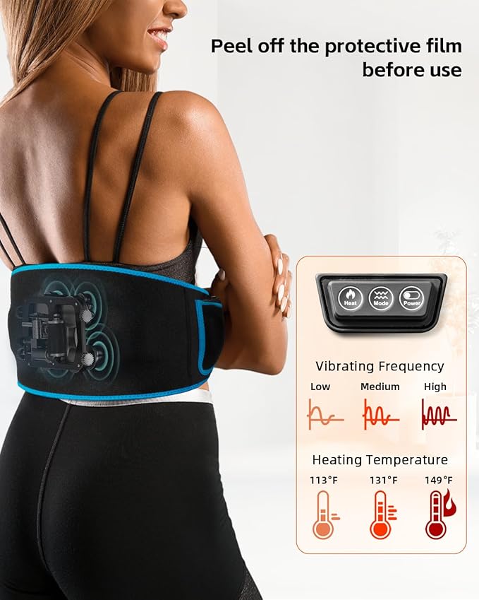 SHINE WELL Cordless Red Light Therapy Massage Belt with 3 Heat Levels and Vibrating, Lower Back Massager FSA HSA Eligible,Battery Powered Back Massager, Fathers Day Gift for Dad