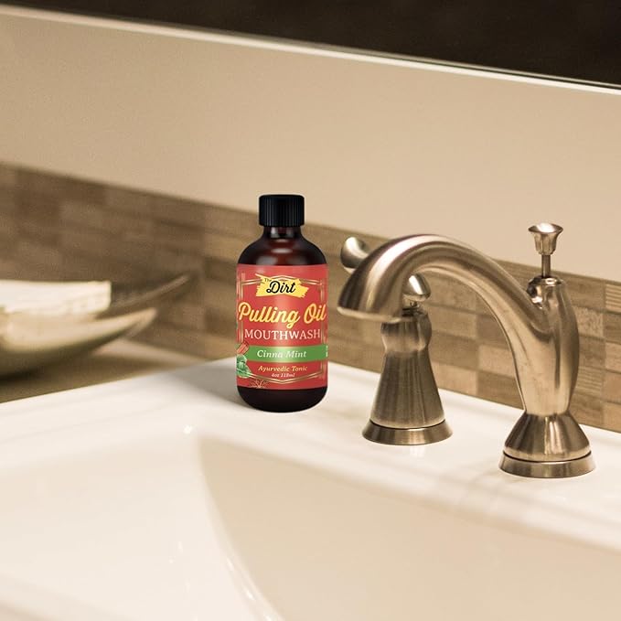 THE DIRT Oil Pulling Mouthwash - Gluten Free - Removes Plaque, Tartar, Bad Breath & Whitens Teeth (Cinna Mint, 4 Ounce)