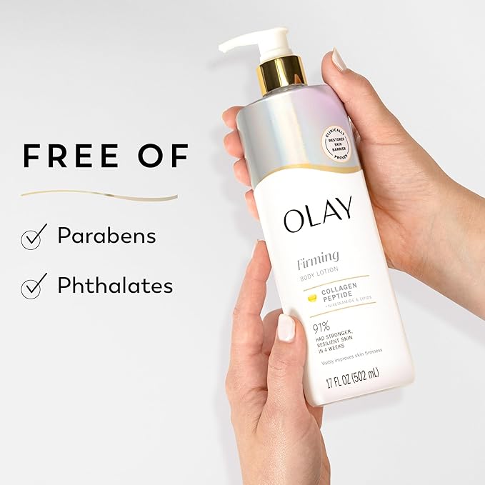Olay Body Lotion for Women, Firming with Collagen Peptides Serum, Visibly Firmer Skin, 24hr Moisture & Hydration, Fast Absorbing Formula, Vitamin B3 Complex, For All Skin Types, 17 fl oz