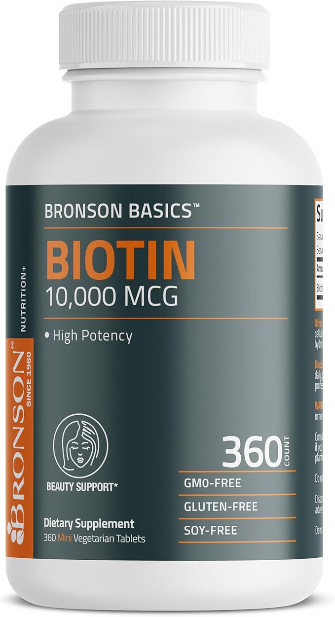 Bronson Biotin 10,000mcg, Supports Healthy Hair, Skin and Nails, Vegetarian, Non-GMO, 360 Tablets