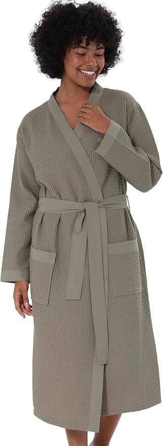 SEYANTE Women’s Luxury Waffle Shawl Collar, Hooded Robe w Piping – Lightweight, Long, Ultra Soft Spa Sleepwear Bathrobe