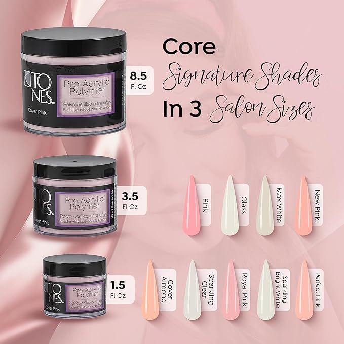 Tones Pro Polymer Acrylic Nail Powder, Cover Pink (Soft Nude Pink), (3.5 Fl Oz) - Long-Lasting & Non-Yellowing Polymer Acrylic Nail Powder for Salon & Home Quality Nail Carving Extensions & 3D Art