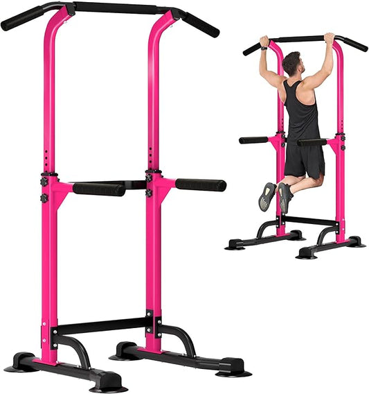 DlandHome Power Tower Pull Up Dip Station Multi-Function Fitness Equipment for Strength Training Adjustable Height Dip Stand for Home Gym