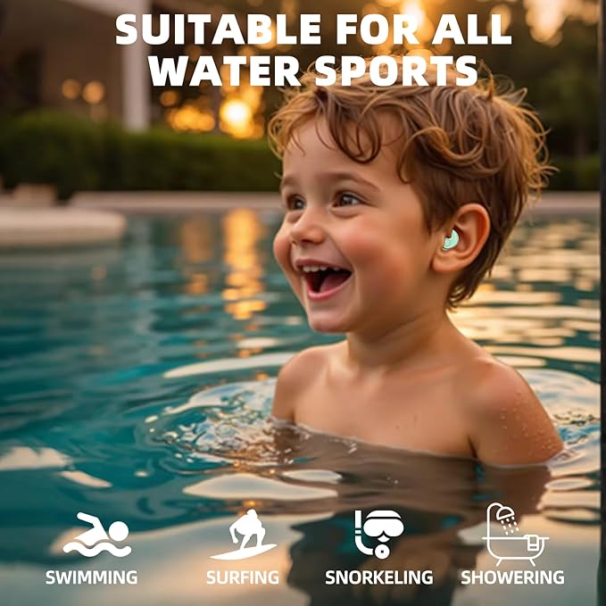 Kids Swimming Ear Plugs – 3 Pairs Reusable Waterproof Silicone Earplugs for Children (Ages 4-12), Soft & Comfortable Swim Ear Protection for Surfing, Diving, Pool, Showering & Water Sports