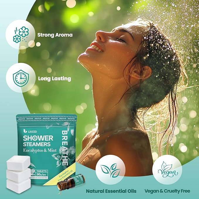 Shower Steamers Aromatherapy - 14 Pack Eucalyptus & Mint Shower Bombs and 5ml Natural Eucalyptus Essential Oils, Nasal Relief, Self Care Stress Relief Gifts for Mom Wife, Christmas Gifts for Women Men