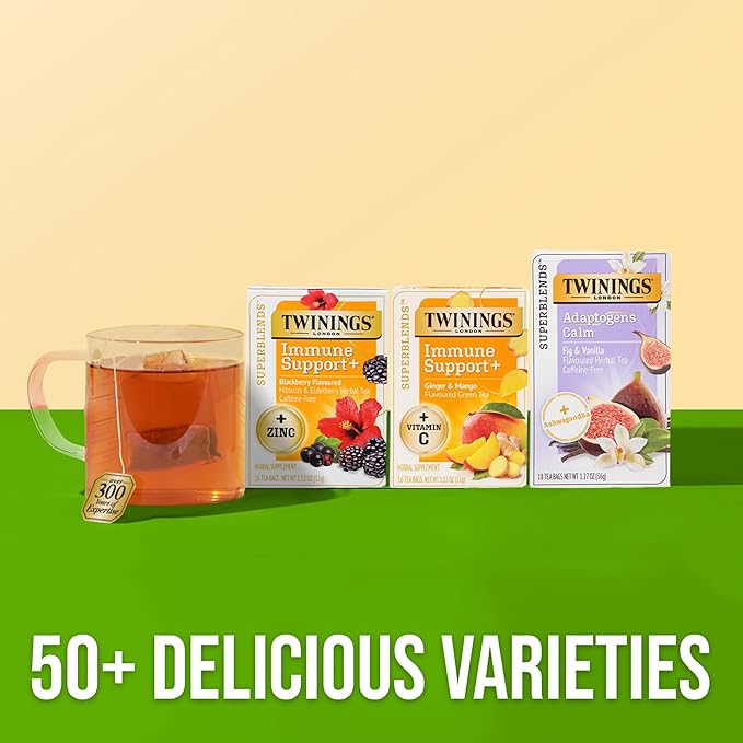 Twinings Superblends Immune Support+ Herbal Tea with Vitamin C, Ginger & Mango Flavoured Green Tea, 16 Tea Bags (Pack of 6), Naturally Caffeine-Free, Enjoy Hot or Iced, 96 Teabags