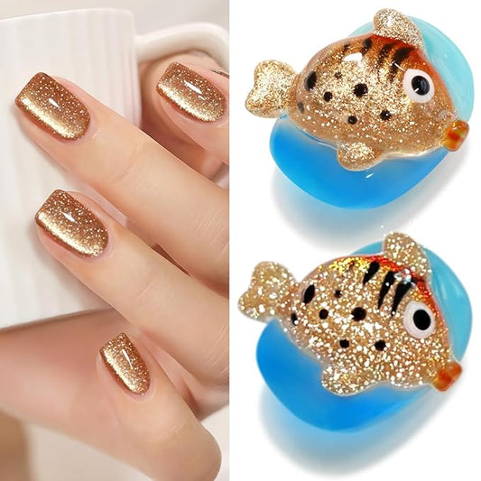 Double Rhythm 15ML Glitter Glass Cat Eye Gel Polish with Magnet Holographic Glitter Shimmer Translucent Sheer Color Salon Soak Off Magnetic Gel Polish at Home (Coffee Brown-MC1063)