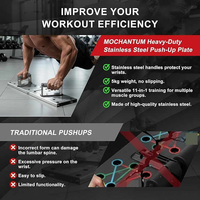 Mochantum Multifunctional Push Up Board Heavy Duty 304 Stainless Steel Home Gym Equipment No Deformation High Intensity Chest workout for men and women