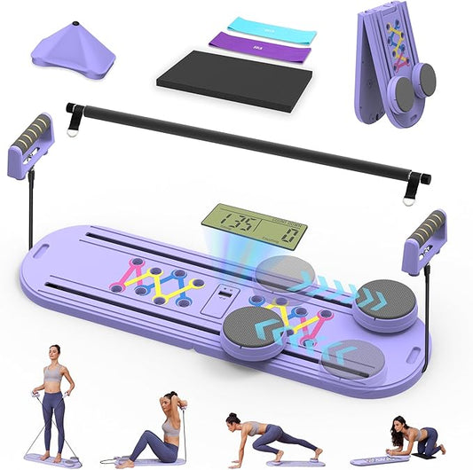 Pilates Reformer Board, Multifunctional Abdominal Pushup Board,Portable and Foldable Pilates Board Unisex Pilates Core Workout Equipment for Home Office Use