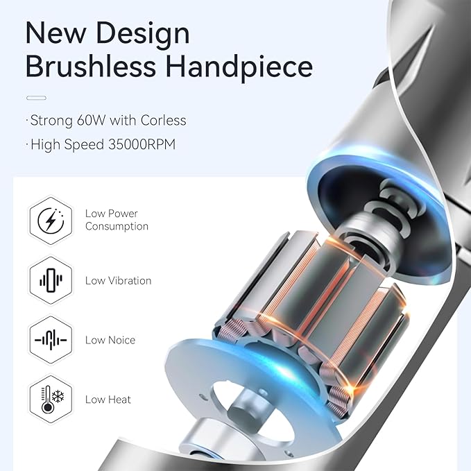 Makartt Nail Drill Handpiece for Nouvella, 35000RPM Rechargeable Electric File Machine Replacement for Manicure Art Tool