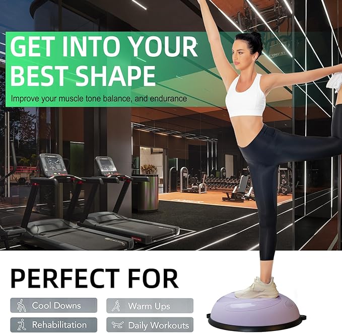 Half Balance Ball, 23 Inch Balance Ball Trainer with Foot Pump for Improving Balance Core Strength and Fitness, Balance Balls Perfect for Home Gym Workout Use