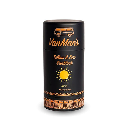 Vanman Tallow and Zinc Sunblock Stick - Mineral Sunscreen with Non-Nano Zinc Oxide - Sunstick Made with Grass Fed Beef Tallow for Face & Body Protection