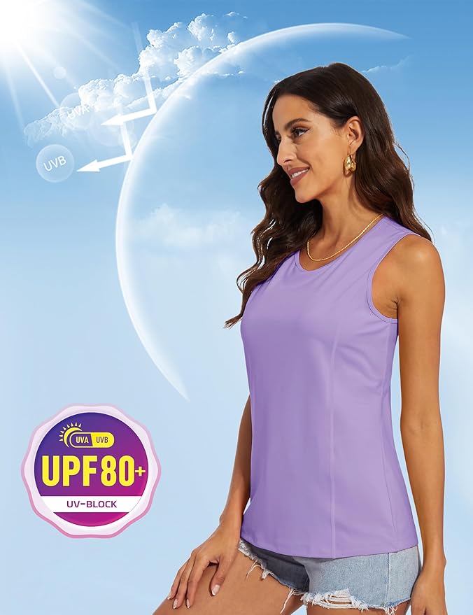 MAGCOMSEN Women's Sleeveless Workout Shirts UPF 80+ Dry Fit Running Wicking Tank Tops Athletic Gym Summer