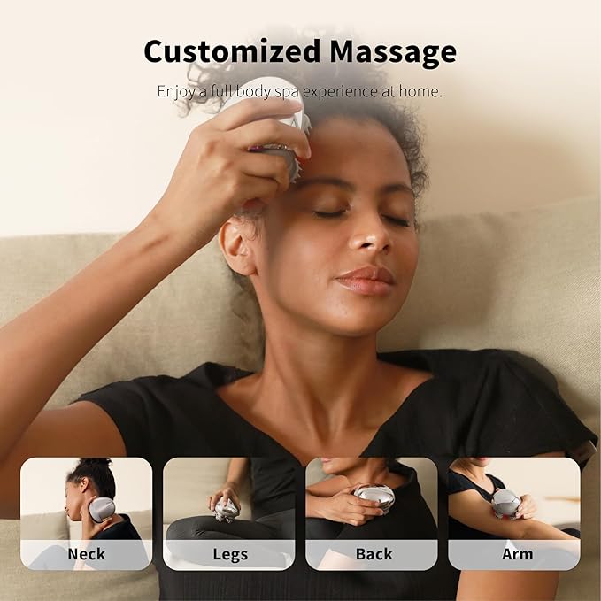 Breo Portable Mini Scalp Massager – IPX7 Waterproof Rechargeable Head Massager for Scalp Relax, Stress Relief Tool with Bamboo Wood Charging Base, Removable Massage Nodes (Silver with Base)